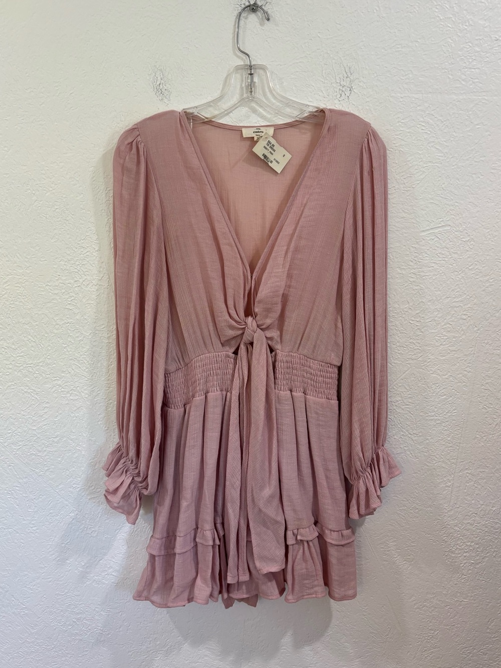 Entro Gauzy Pink Ruffled Romper Dress